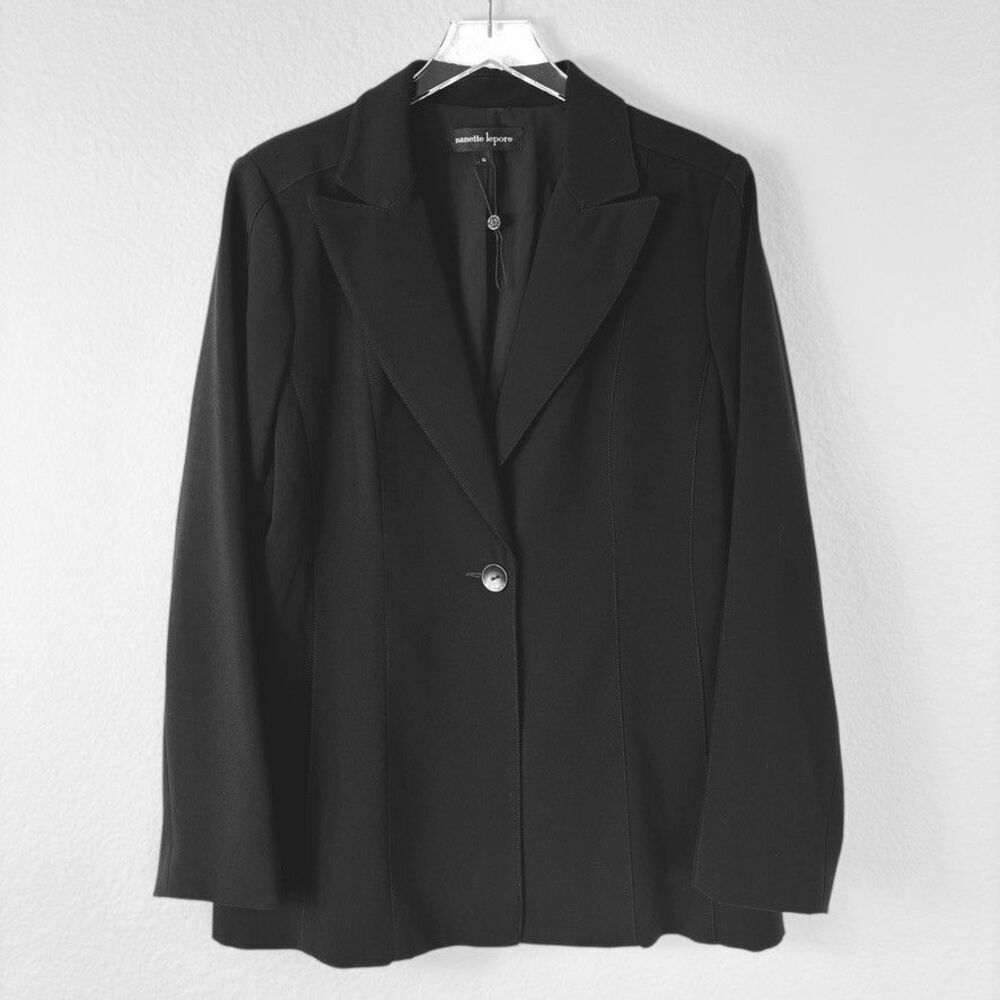 New Nanette Lepore Womens Blazer XL Black Mid Length Career One Button Business